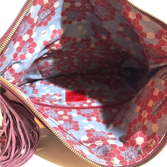 Hobo Elegant Burgundy Leather Clutch with Tassel - Picture 7 of 9